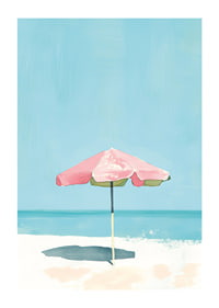 Calm beach motif with colorful parasol that brings to mind summer-1
