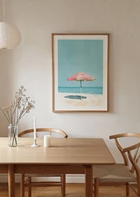 Calm beach motif with colorful parasol that brings to mind summer-8