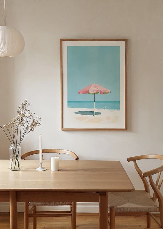 Calm beach motif with colorful parasol that brings to mind summer-12