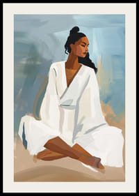 Seated woman in calm colors with a dreamy expression-2