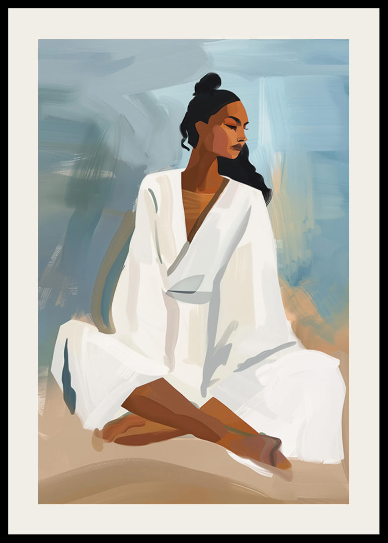 Seated woman in calm colors with a dreamy expression-12