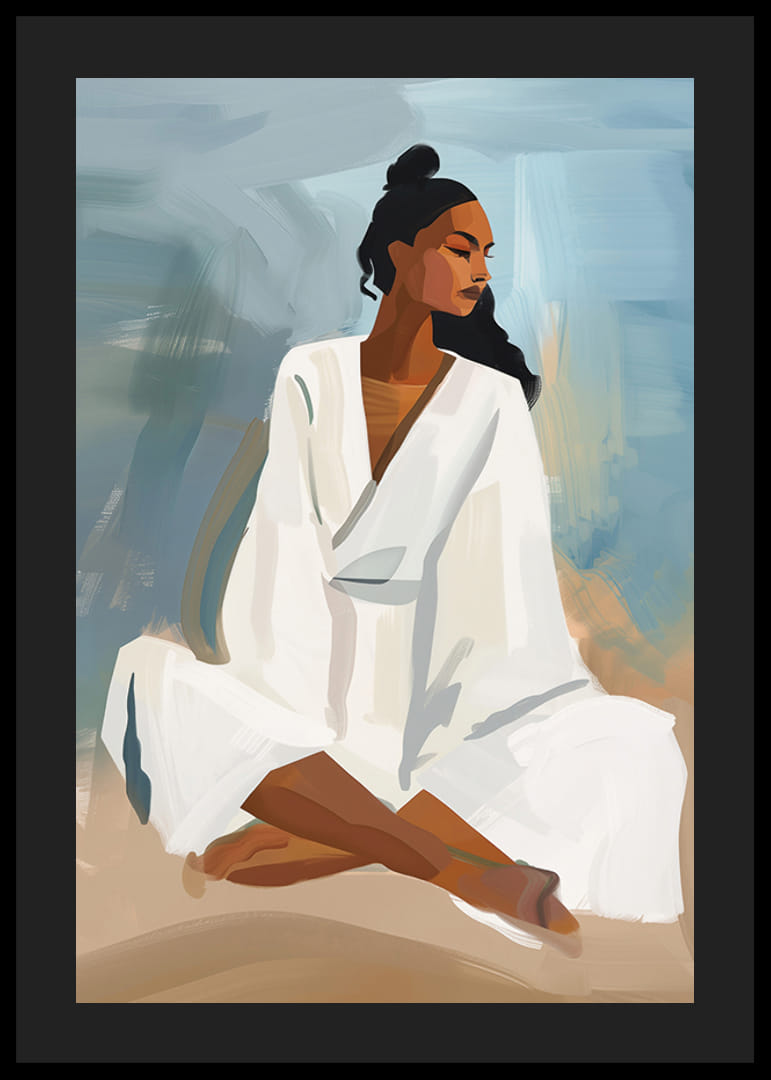 Seated woman in calm colors with a dreamy expression-12