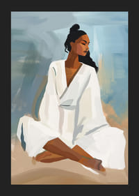 Seated woman in calm colors with a dreamy expression-5