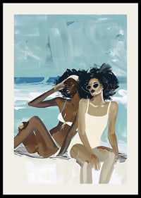 Two women in swimsuits enjoying the beach and the sea breeze-2