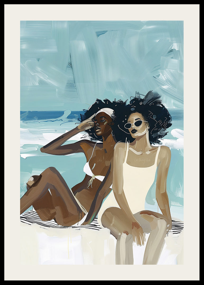 Two women in swimsuits enjoying the beach and the sea breeze-12