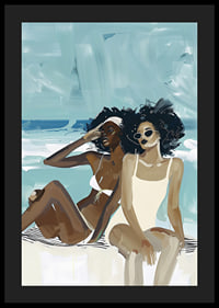 Two women in swimsuits enjoying the beach and the sea breeze-4