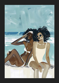 Two women in swimsuits enjoying the beach and the sea breeze-5