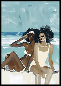 Two women in swimsuits enjoying the beach and the sea breeze-6