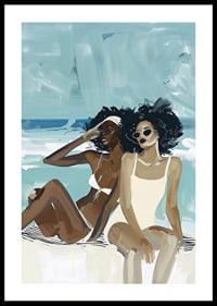 Two women in swimsuits enjoying the beach and the sea breeze-0