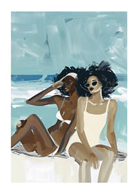 Two women in swimsuits enjoying the beach and the sea breeze-1