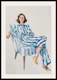 Modern feminine elegance with blue and white striped outfit-2