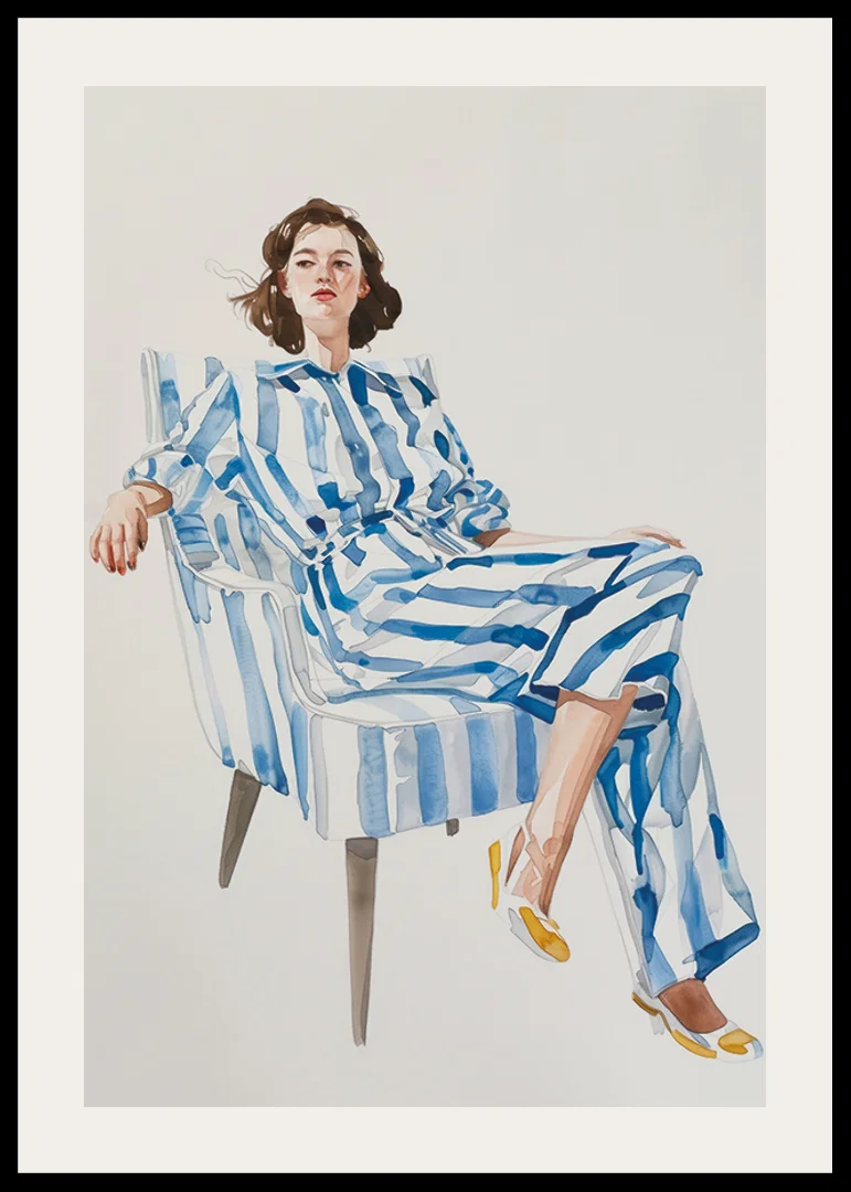 Modern feminine elegance with blue and white striped outfit-12