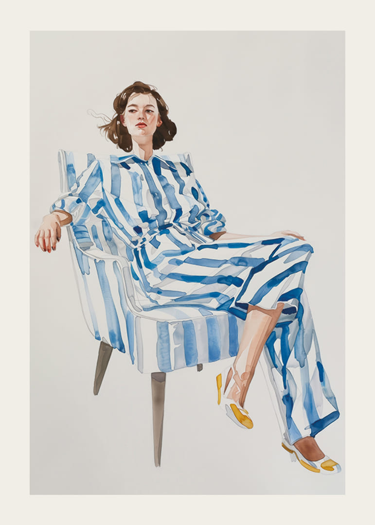 Moderne feminin eleganse med blå- og hvitstripete antrekk-12