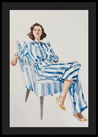Modern feminine elegance with blue and white striped outfit-4