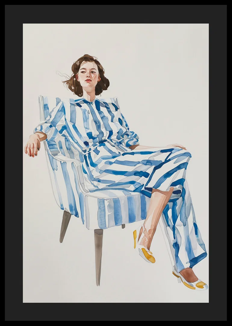 Modern feminine elegance with blue and white striped outfit-12