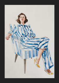 Moderne feminin eleganse med blå- og hvitstripete antrekk-5