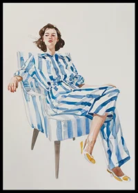 Modern feminine elegance with blue and white striped outfit-6