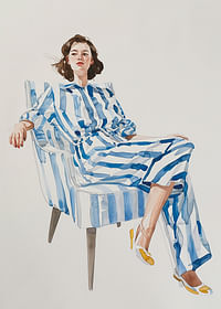 Elégance féminine moderne avec une tenue à rayures bleues et blanches-3