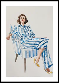 Modern feminine elegance with blue and white striped outfit-0