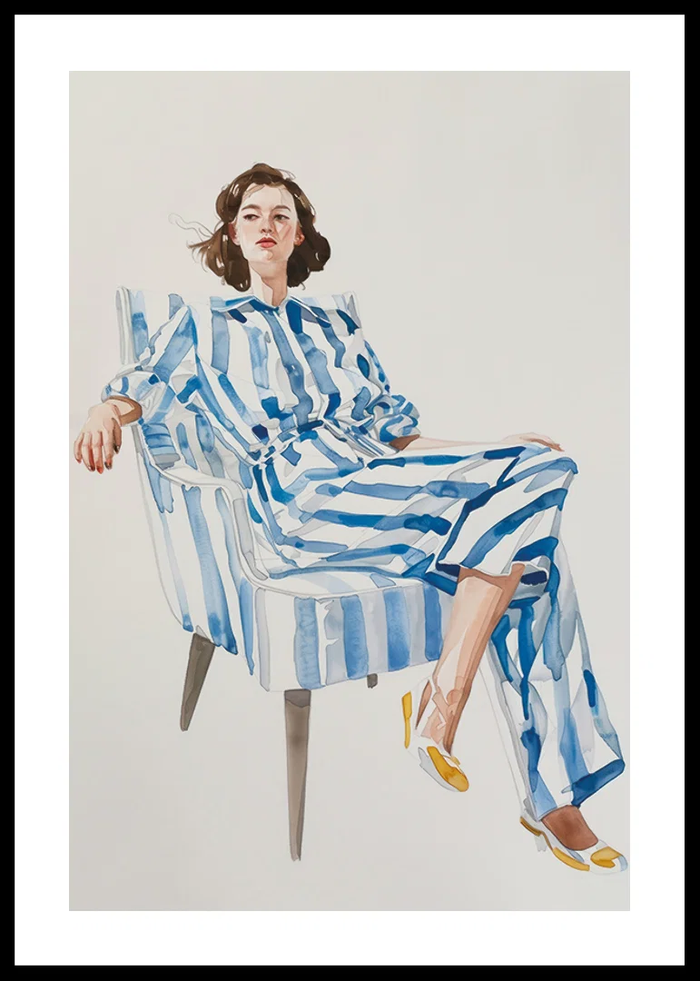 Modern feminine elegance with blue and white striped outfit-12