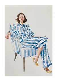 Modern feminine elegance with blue and white striped outfit-1