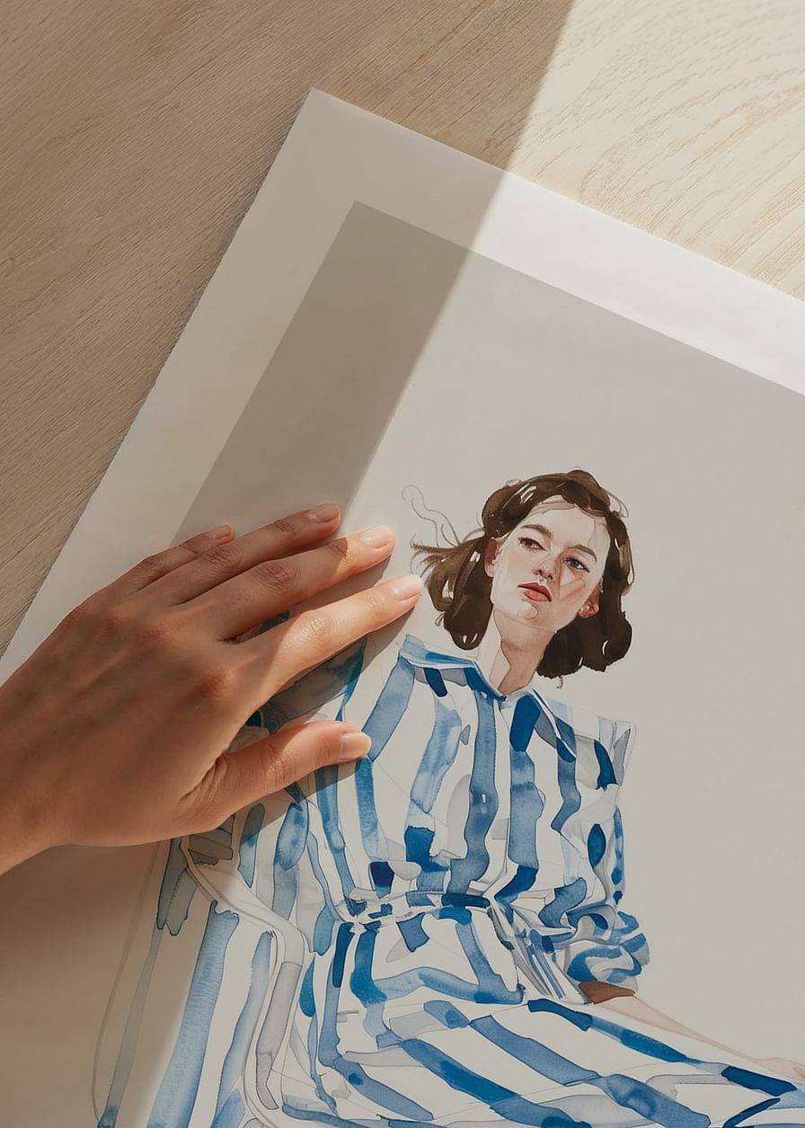 Elégance féminine moderne avec une tenue à rayures bleues et blanches-12