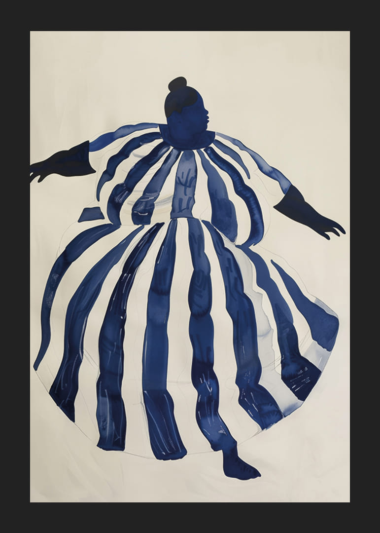 Dynamisk silhuett i blått och vitt utstrålar elegans och rörelse-12