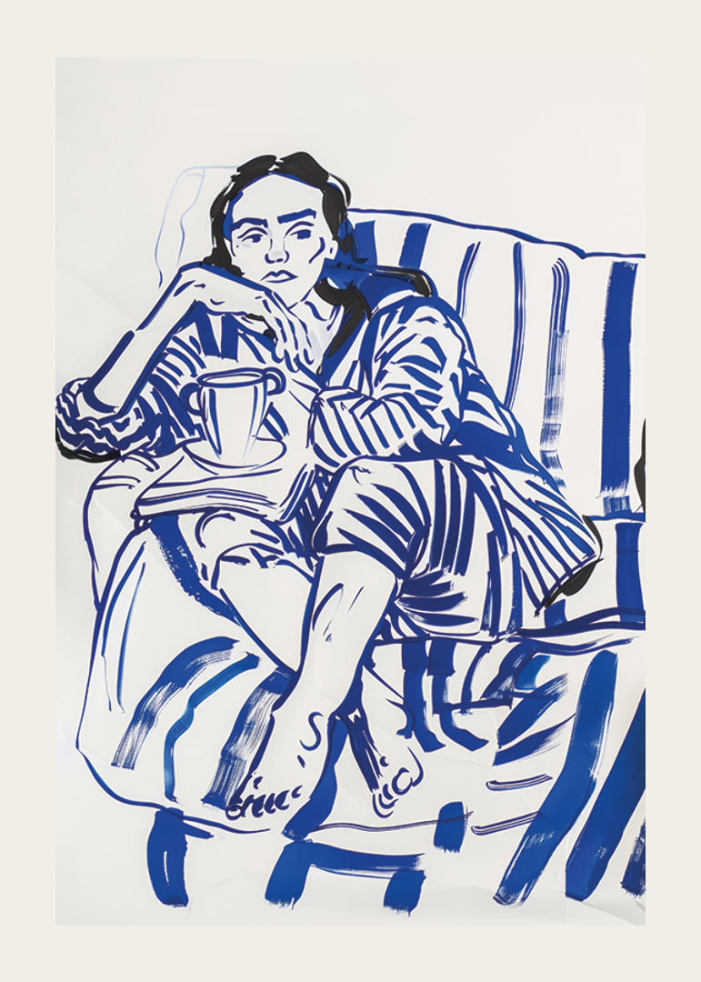A calm sketch in blue tones that conveys relaxation and reflection-12