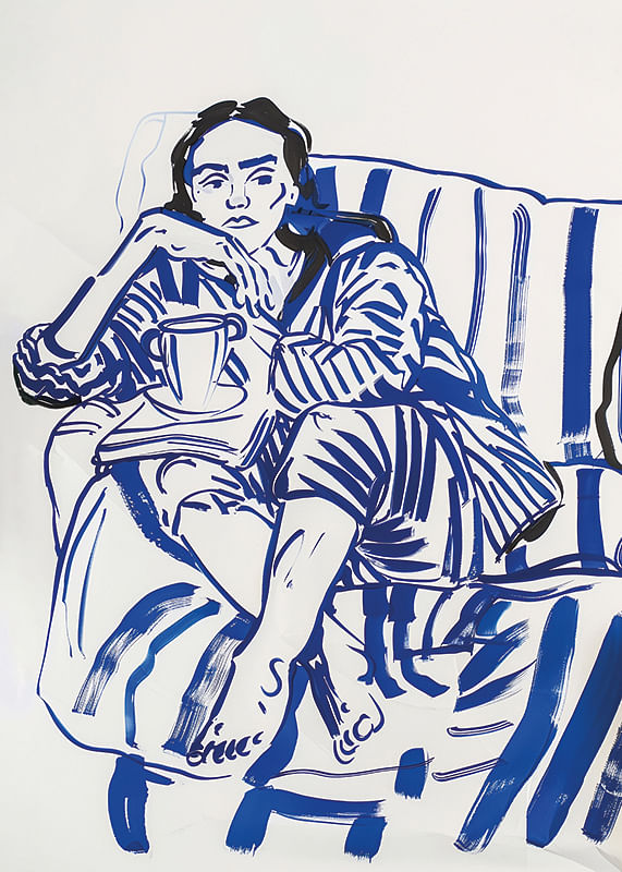 A calm sketch in blue tones that conveys relaxation and reflection-12