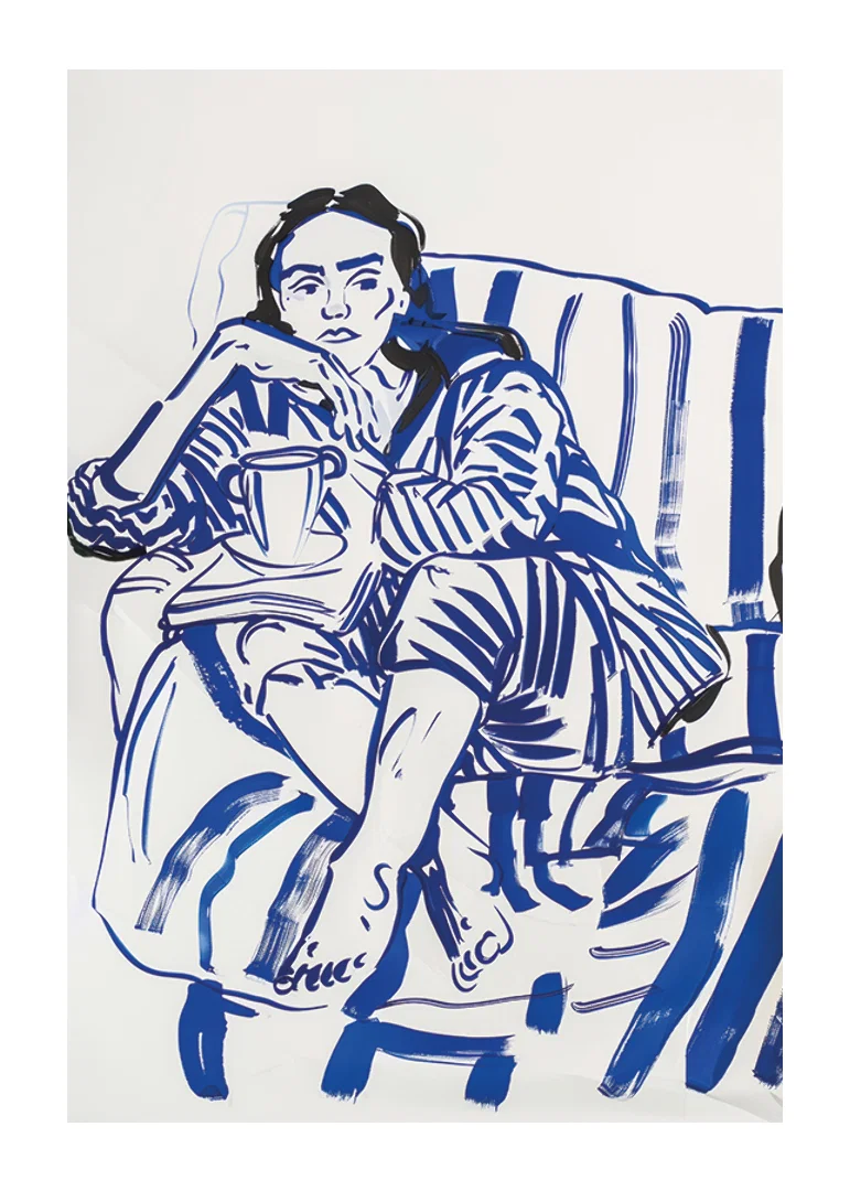 A calm sketch in blue tones that conveys relaxation and reflection-12
