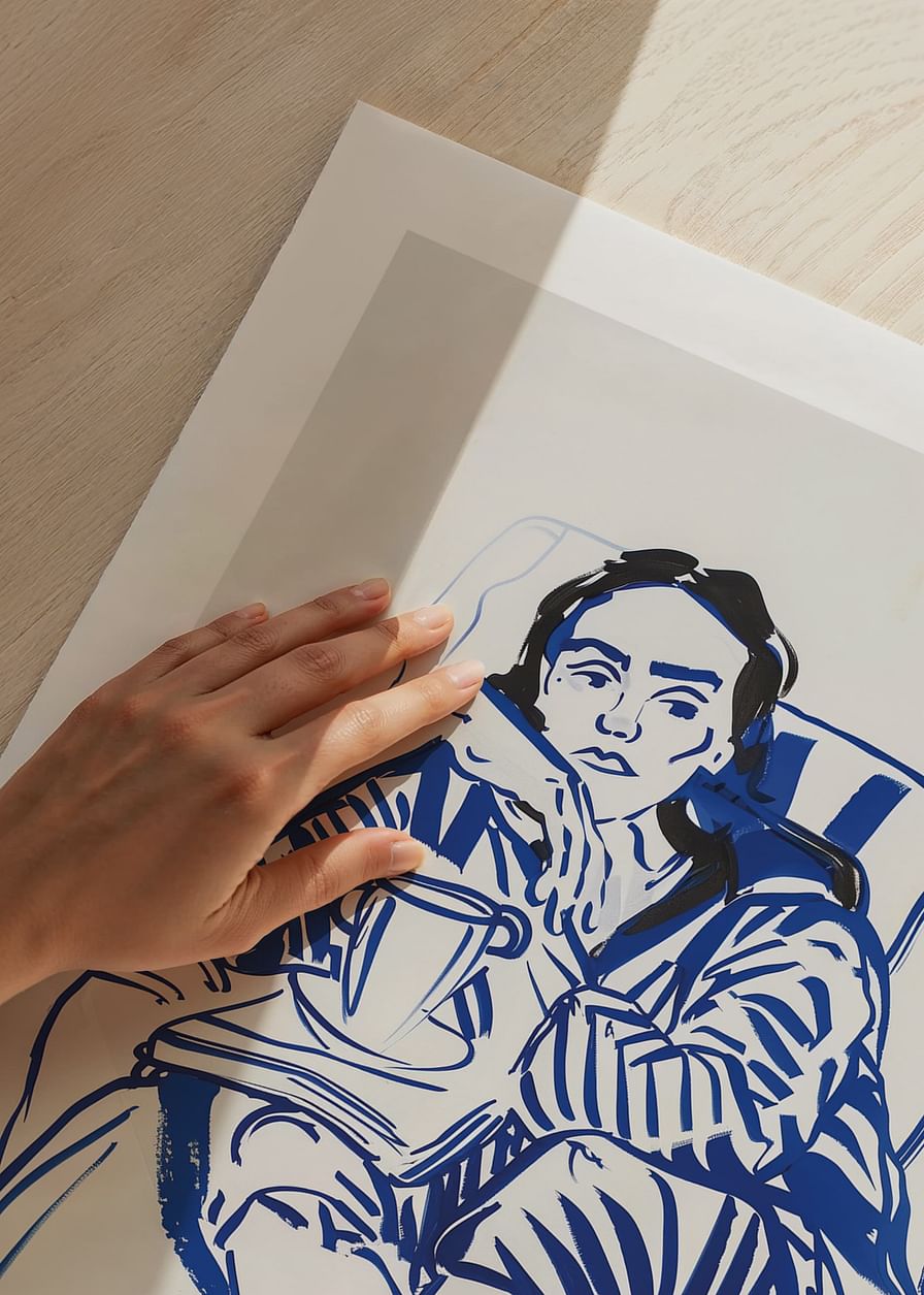 A calm sketch in blue tones that conveys relaxation and reflection-12