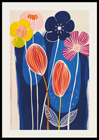 Vivid flowers against a deep blue background create vibrant energy-2