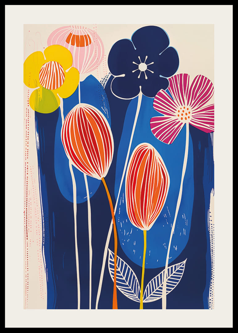 Vivid flowers against a deep blue background create vibrant energy-12