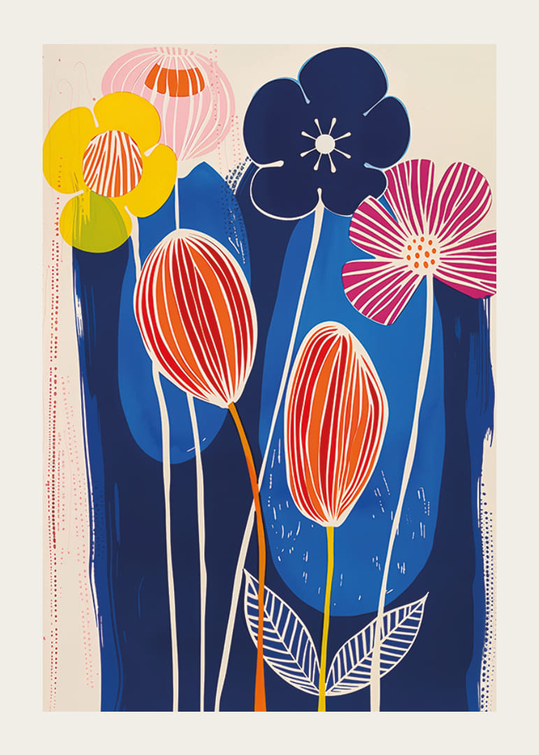 Vivid flowers against a deep blue background create vibrant energy-12