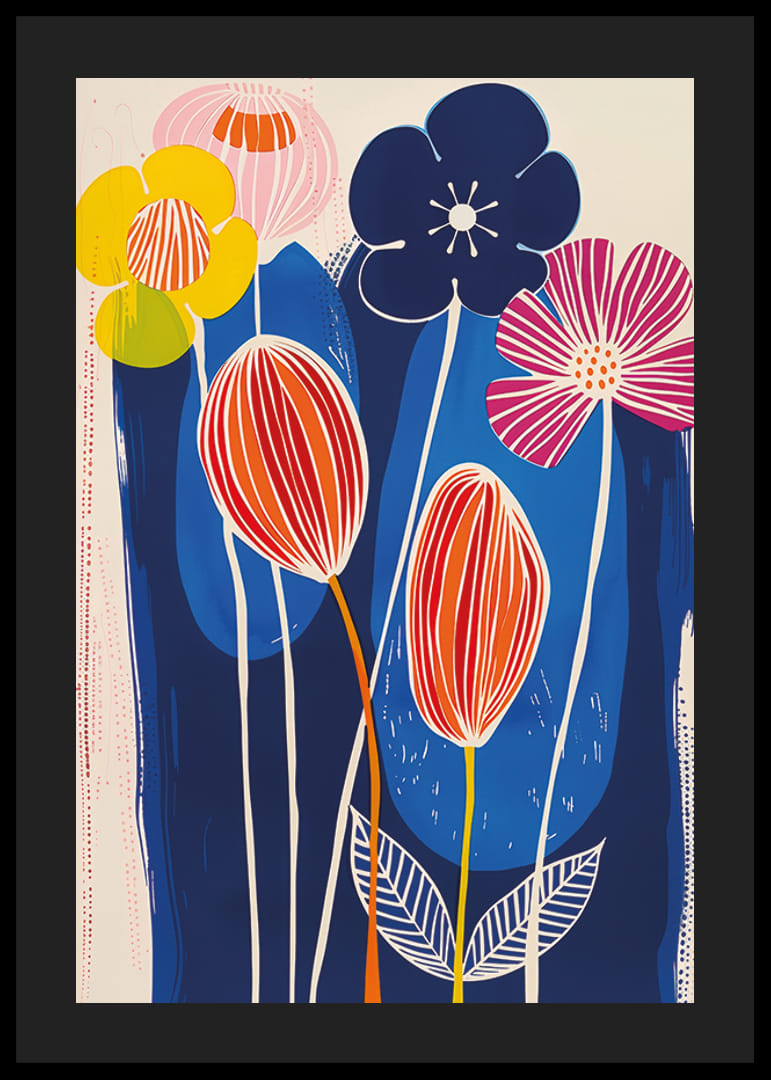 Vivid flowers against a deep blue background create vibrant energy-12