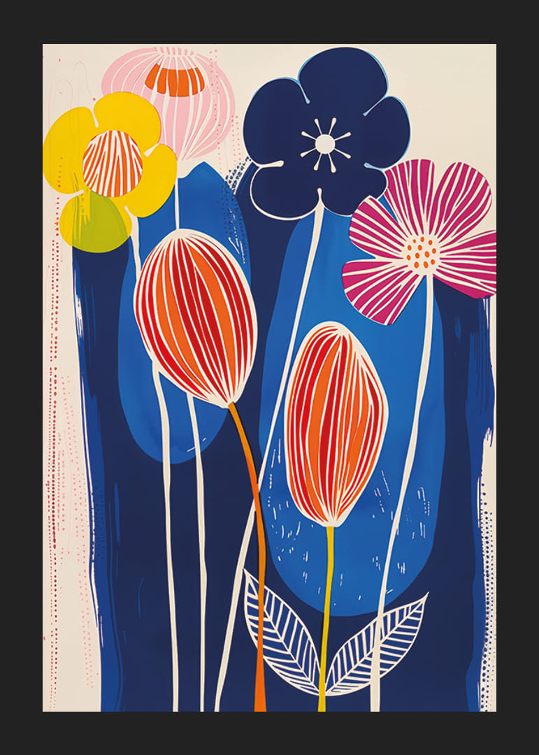 Vivid flowers against a deep blue background create vibrant energy-12