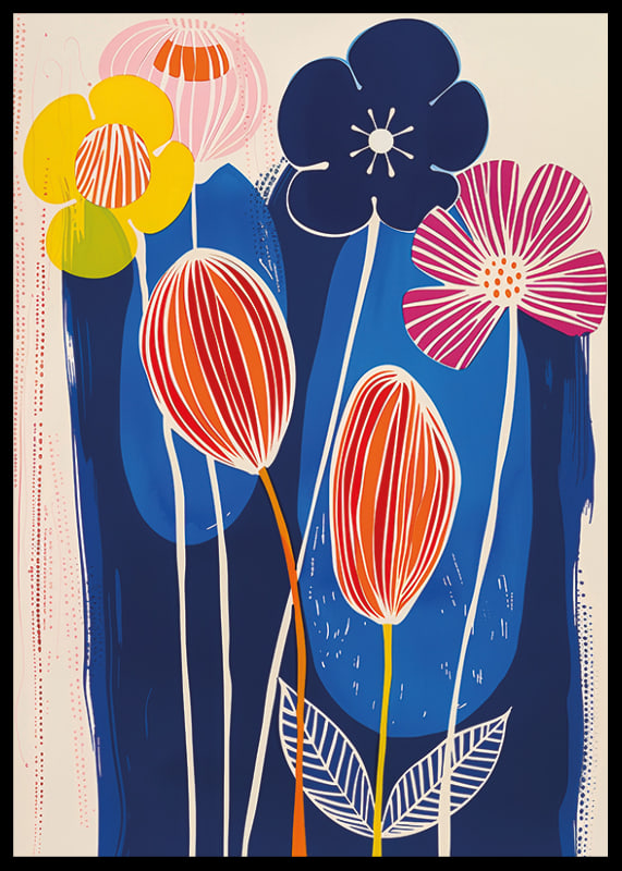 Vivid flowers against a deep blue background create vibrant energy-12