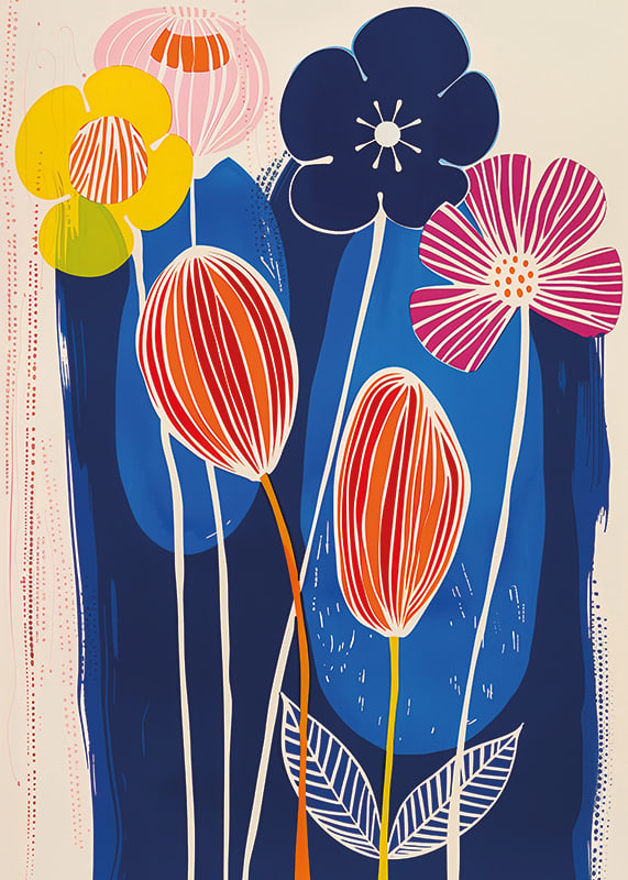 Vivid flowers against a deep blue background create vibrant energy-12