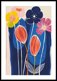 Vivid flowers against a deep blue background create vibrant energy-0