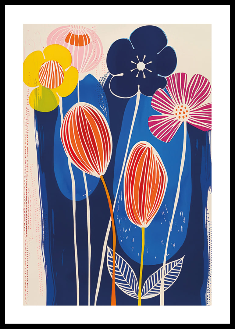 Vivid flowers against a deep blue background create vibrant energy-12