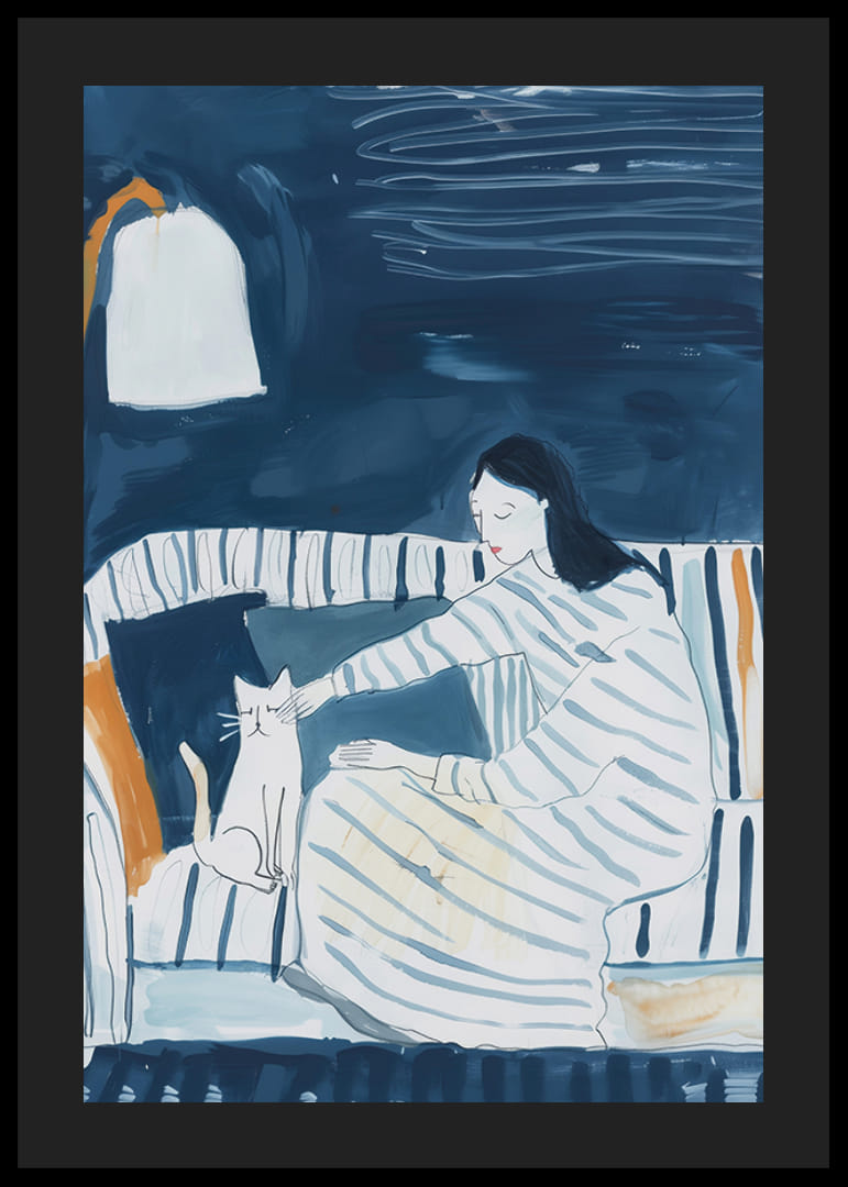 Um momento tranquilo com um gato numa atmosfera suave em tons de azul-12