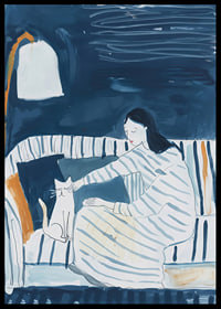 A quiet moment with a cat in a subdued blue-toned atmosphere-6