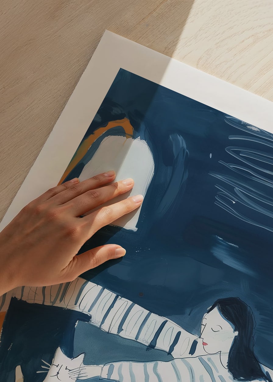 A quiet moment with a cat in a subdued blue-toned atmosphere-12