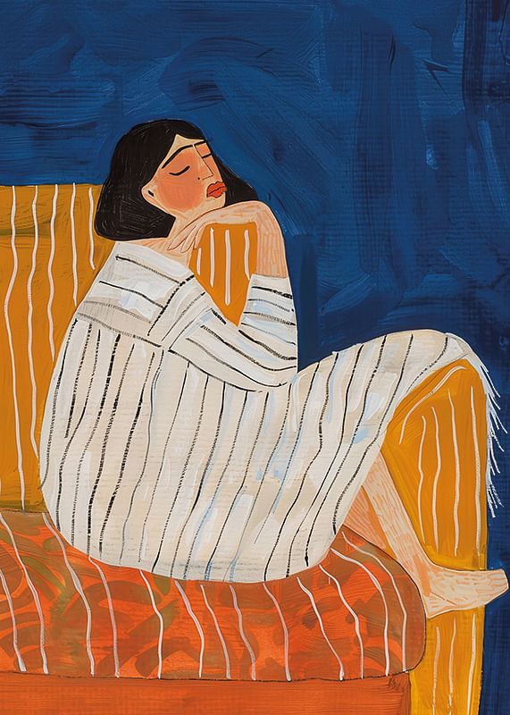 A woman at rest surrounded by deep colors and a calm atmosphere-12