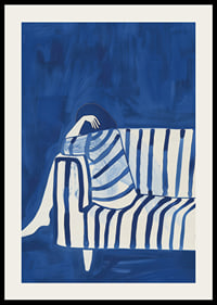 Deep blue envelops a resting figure in a striped cover-2