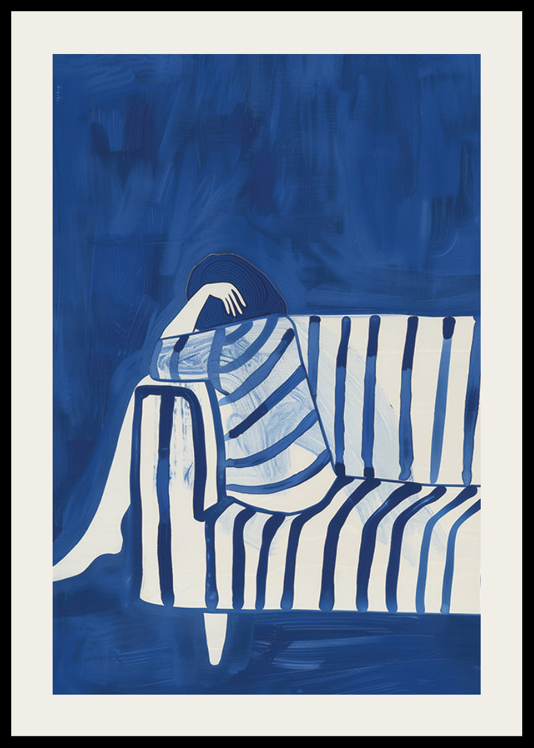 Deep blue envelops a resting figure in a striped cover-12