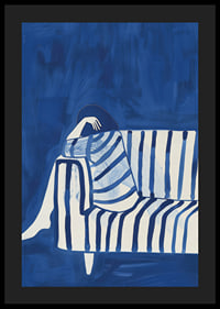 Deep blue envelops a resting figure in a striped cover-4