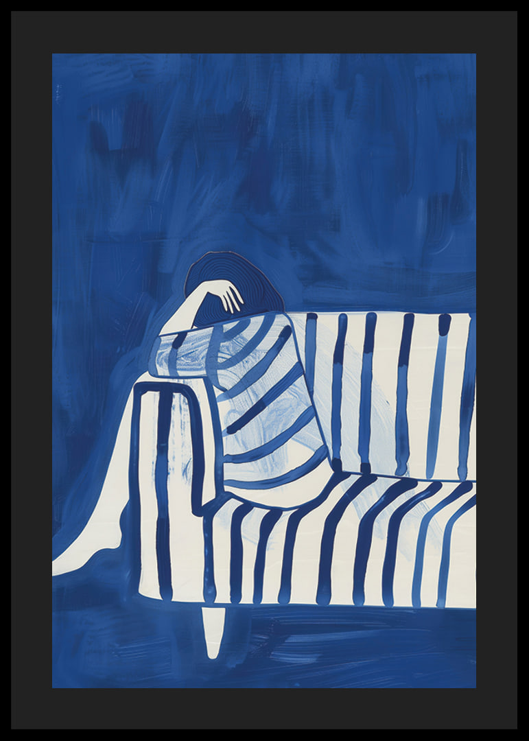 Deep blue envelops a resting figure in a striped cover-12