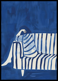 Deep blue envelops a resting figure in a striped cover-6