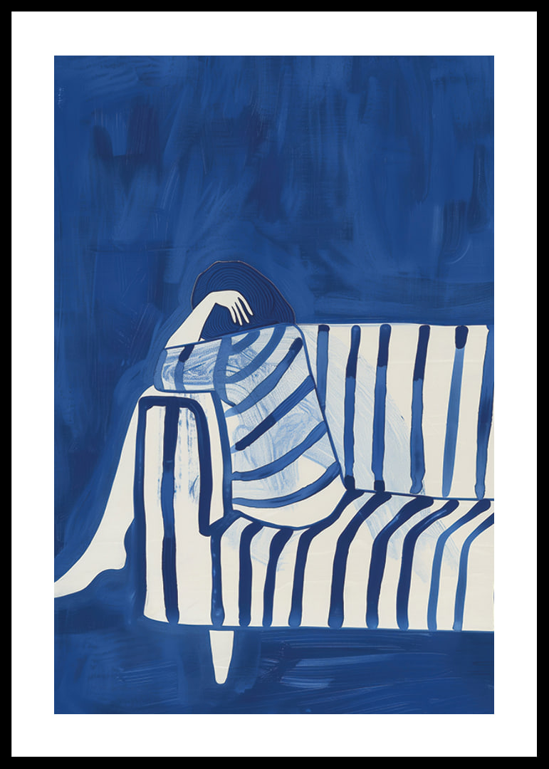 Deep blue envelops a resting figure in a striped cover-12